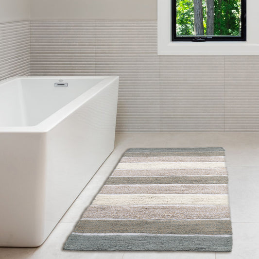 Cordural Stripe Bath Runner-Gray-Beige,24''X60''