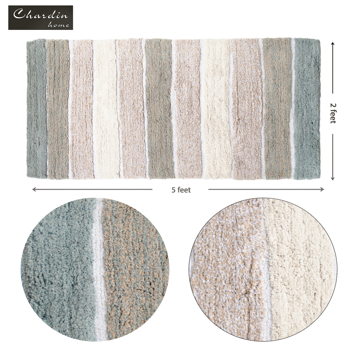 Cordural Stripe Bath Runner-Gray-Beige,24''X60''