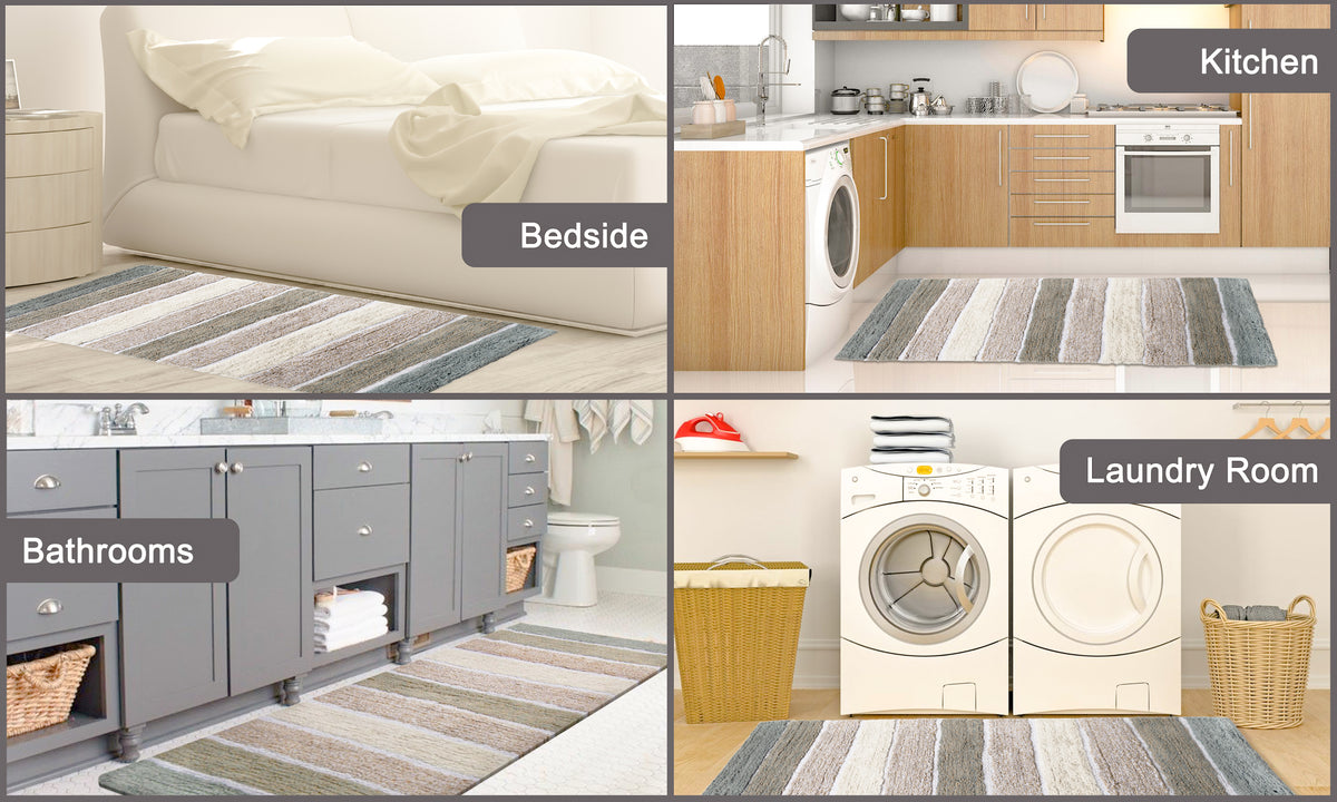 Cordural Stripe Bath Runner-Gray-Beige,24''X60''