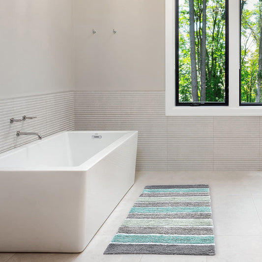 Cordural Stripe Bath Runner-Mint Green-Gray,24''X60''