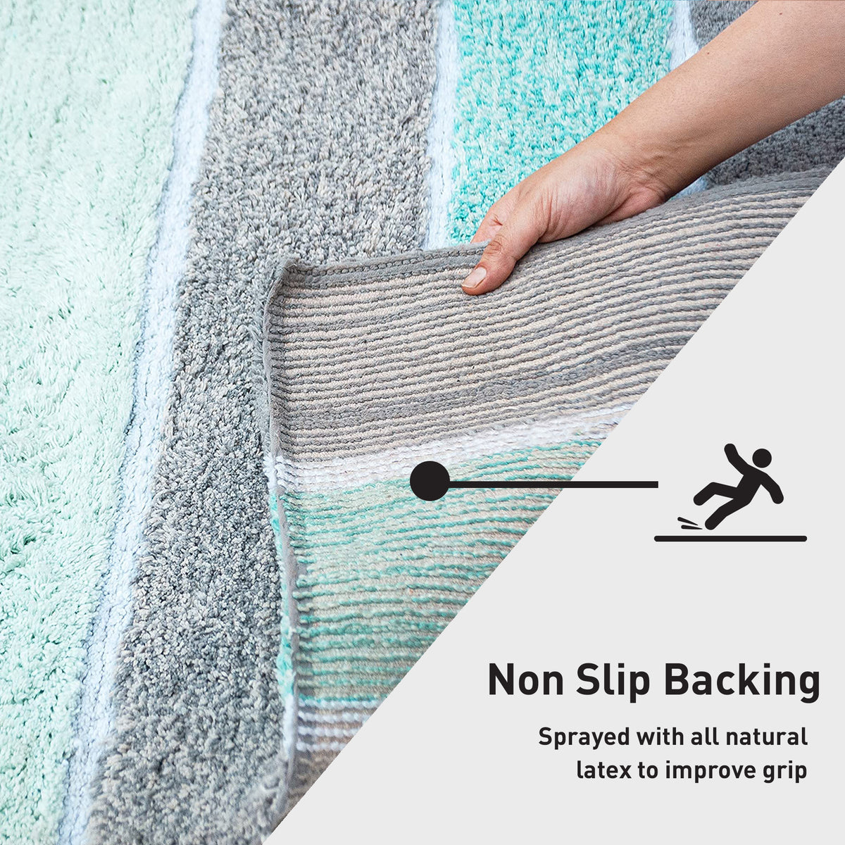 Cordural Stripe Bath Runner-Mint Green-Gray,24''X60''