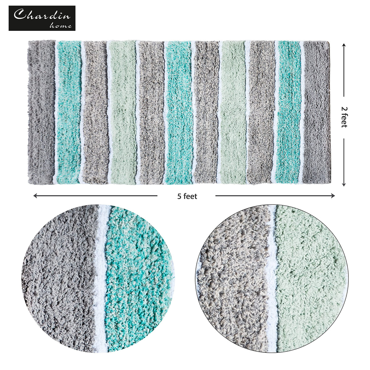 Cordural Stripe Bath Runner-Mint Green-Gray,24''X60''