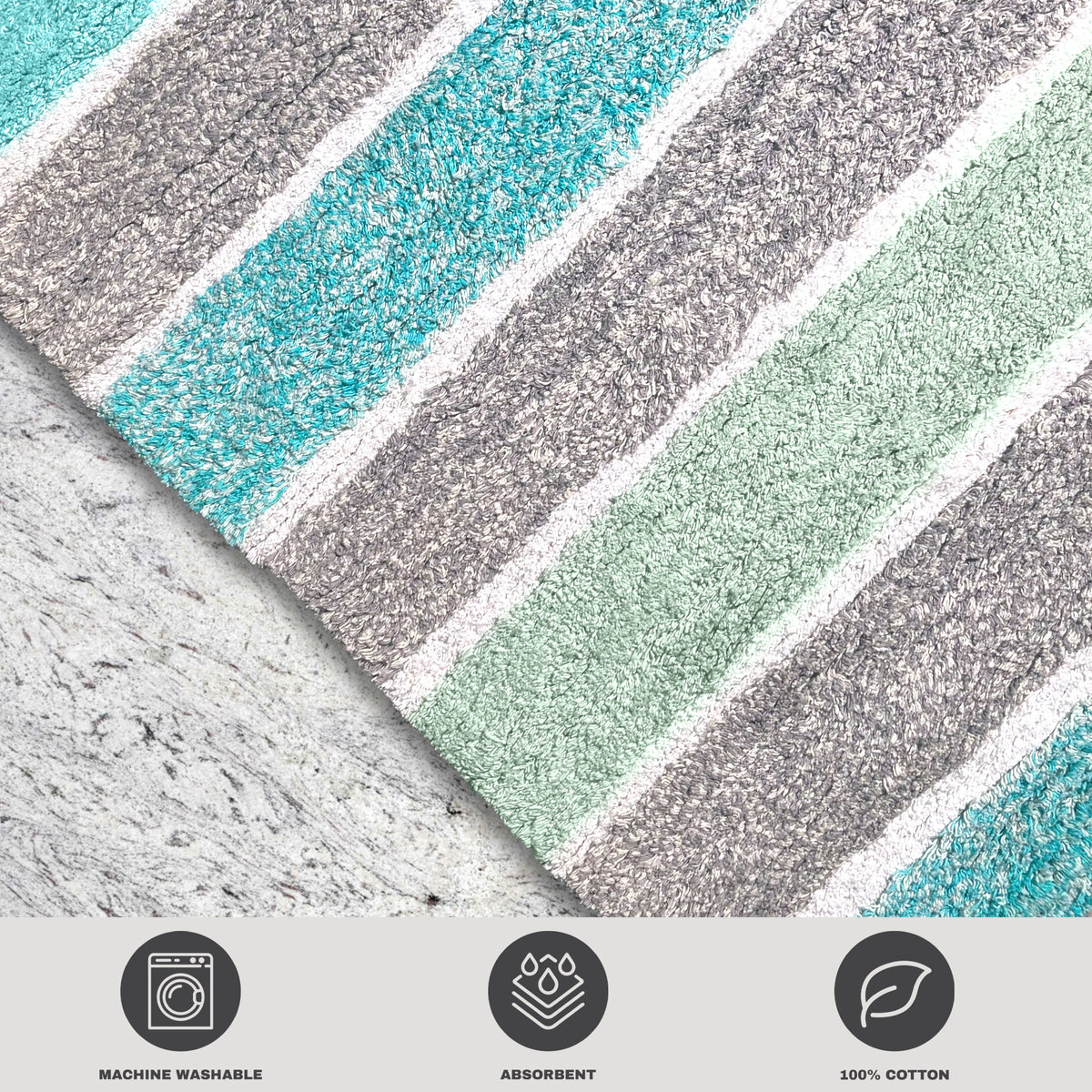 Cordural Stripe Bath Runner-Mint Green-Gray,24''X60''