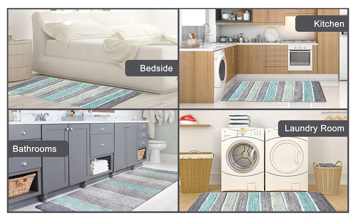 Cordural Stripe Bath Runner-Mint Green-Gray,24''X60''