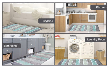 Cordural Stripe Bath Runner-Mint Green-Gray,24''X60''