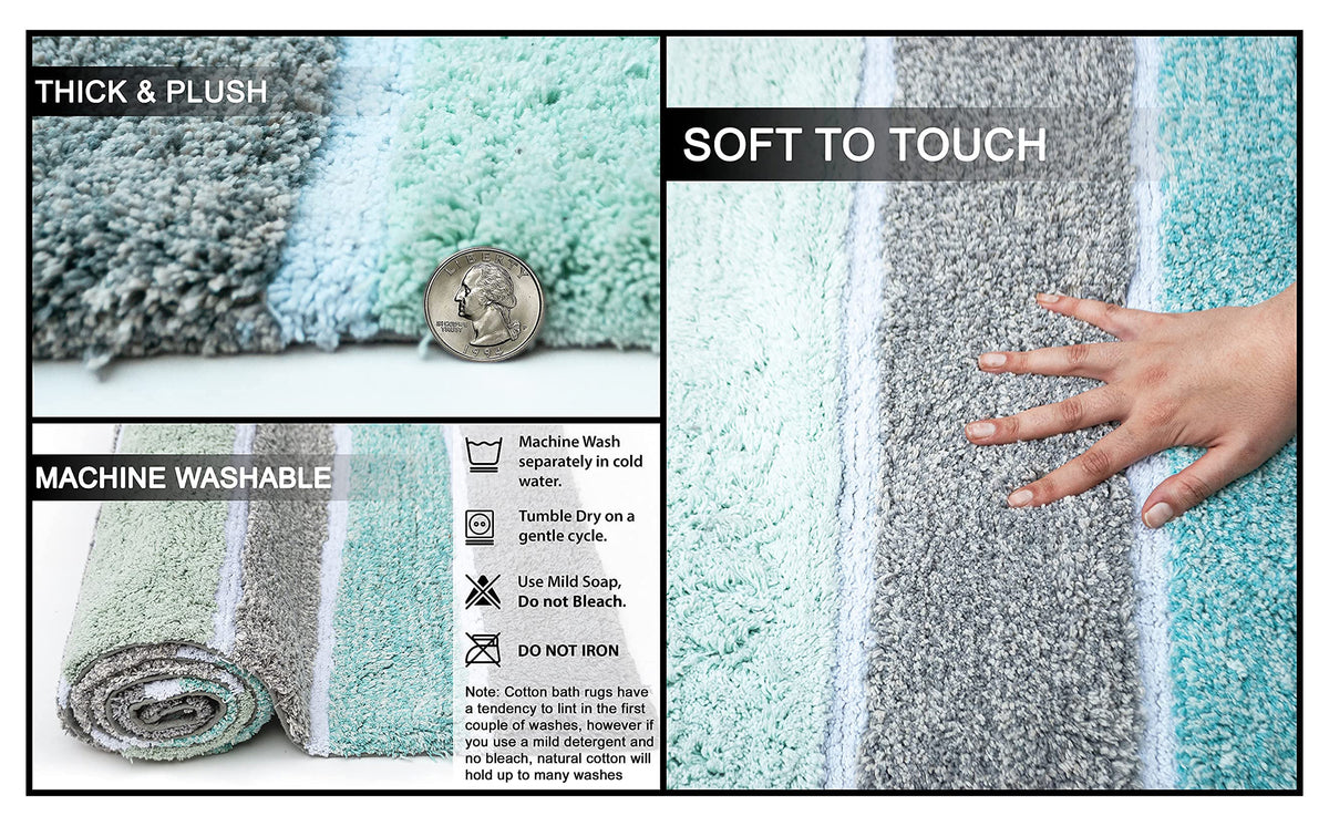 Cordural Stripe Bath Runner-Mint Green-Gray,24''X60''
