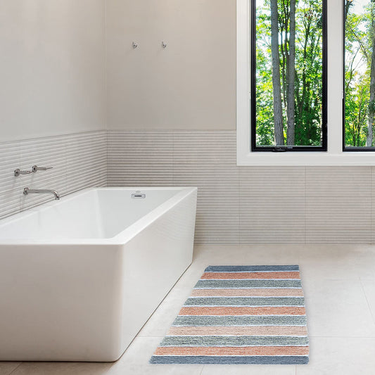 Cordural Stripe Bath Runner-Gray-Blush,24''X60''