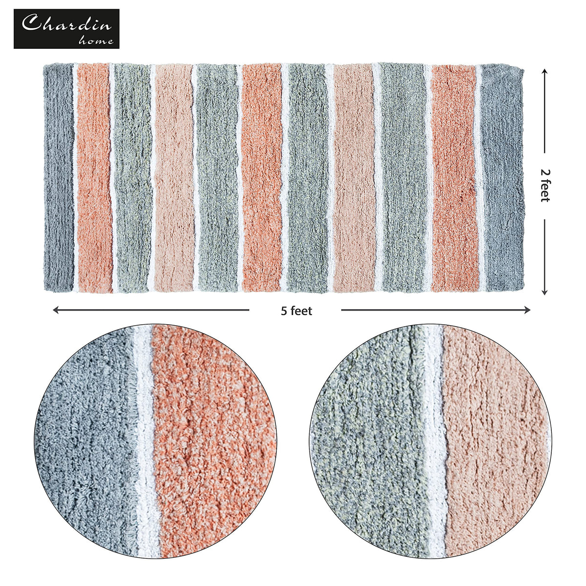 Cordural Stripe Bath Runner-Gray-Blush,24''X60''