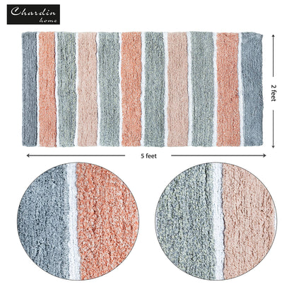 Cordural Stripe Bath Runner-Gray-Blush,24''X60''