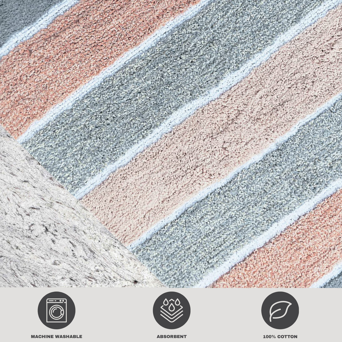 Cordural Stripe Bath Runner-Gray-Blush,24''X60''