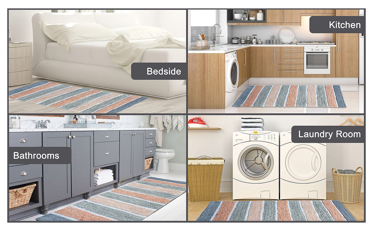Cordural Stripe Bath Runner-Gray-Blush,24''X60''