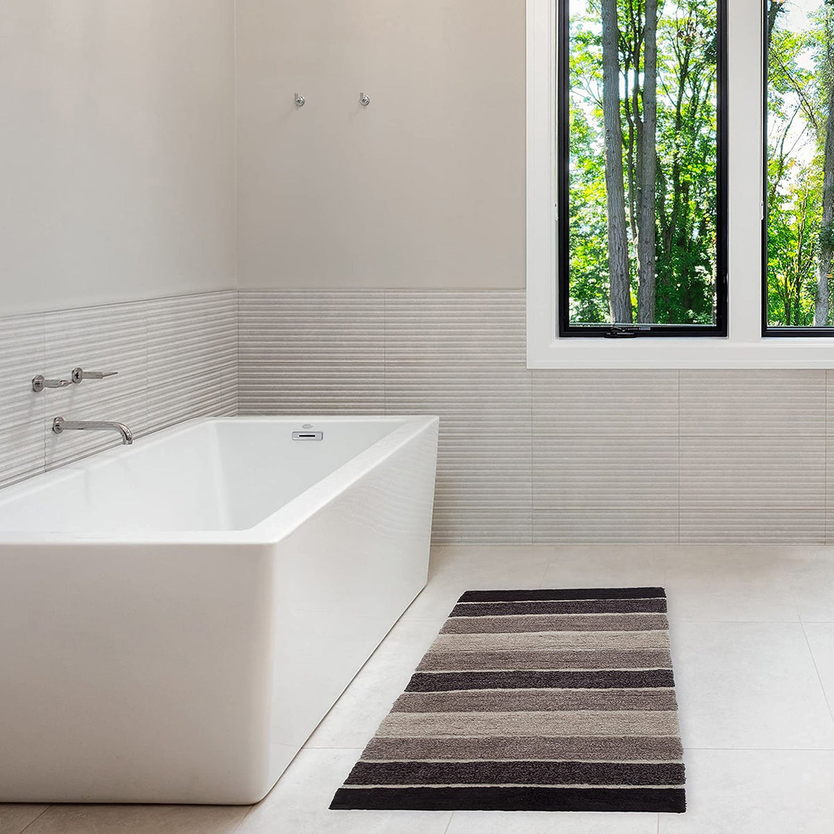 Cordural Stripe Bath Runner-Brown-Beige,24''X60''
