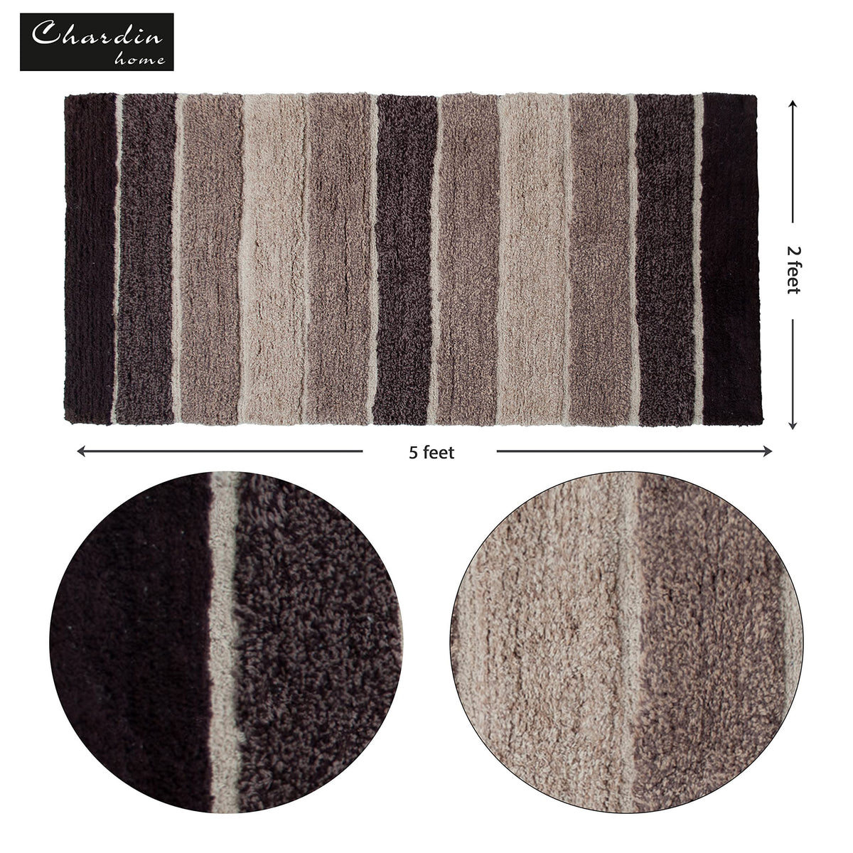 Cordural Stripe Bath Runner-Brown-Beige,24''X60''
