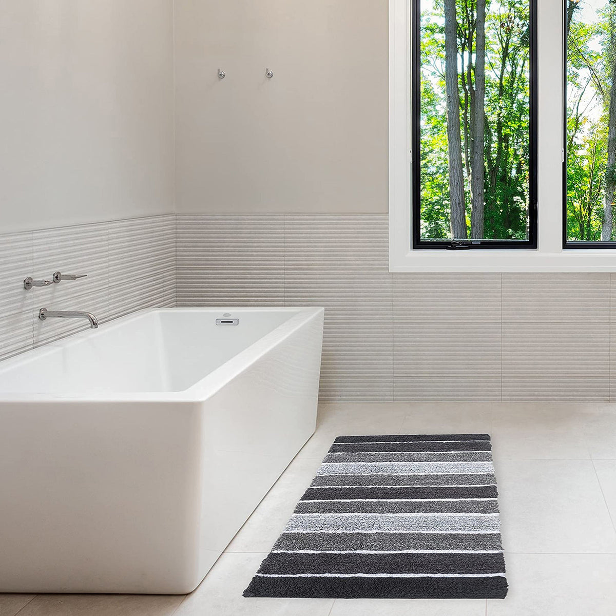 Cordural Stripe Bath Runner-Dk. Gray-White,24''X60''