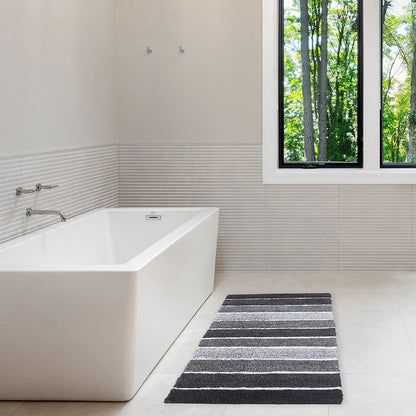 Cordural Stripe Bath Runner-Dk. Gray-White,24''X60''