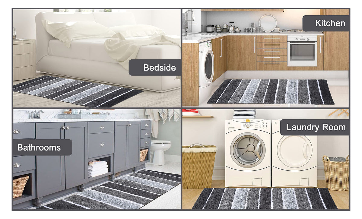 Cordural Stripe Bath Runner-Dk. Gray-White,24''X60''