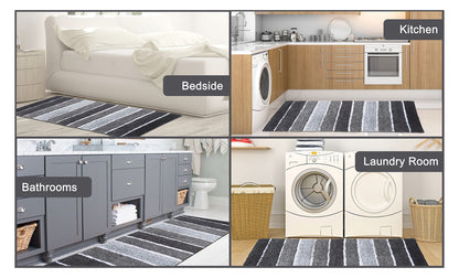 Cordural Stripe Bath Runner-Dk. Gray-White,24''X60''