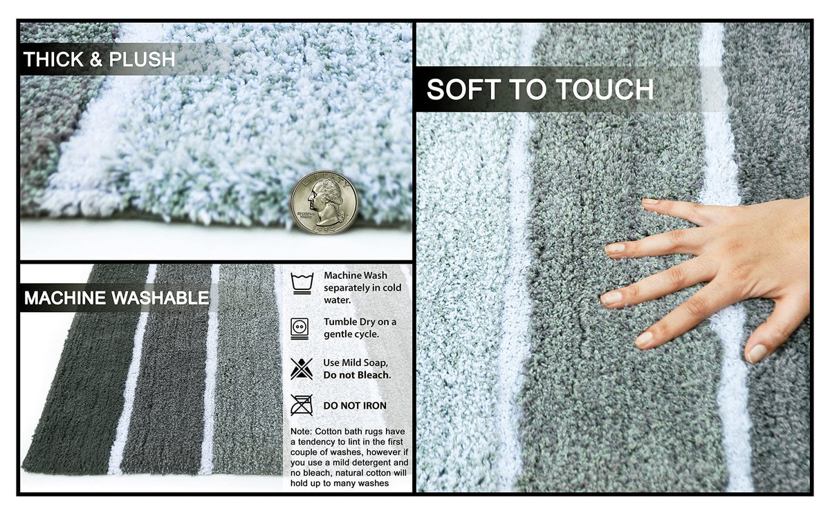 Cordural Stripe Bath Runner-Dk. Gray-White,24''X60''