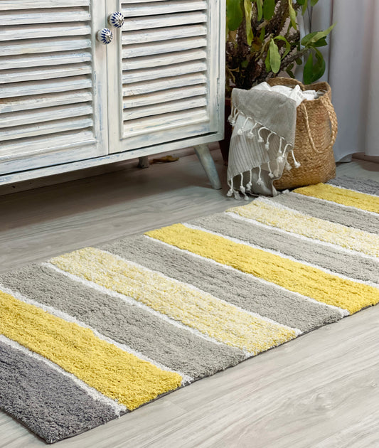 CORDURAL STRIPE BATH RUNNER, 24''x60'', Yellow-Grey