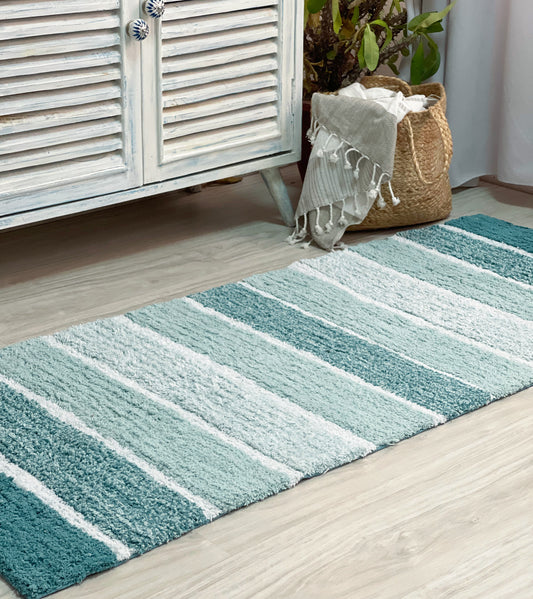 CORDURAL STRIPE BATH RUNNER, 24''x60'', TEAL BLUE/GREEN