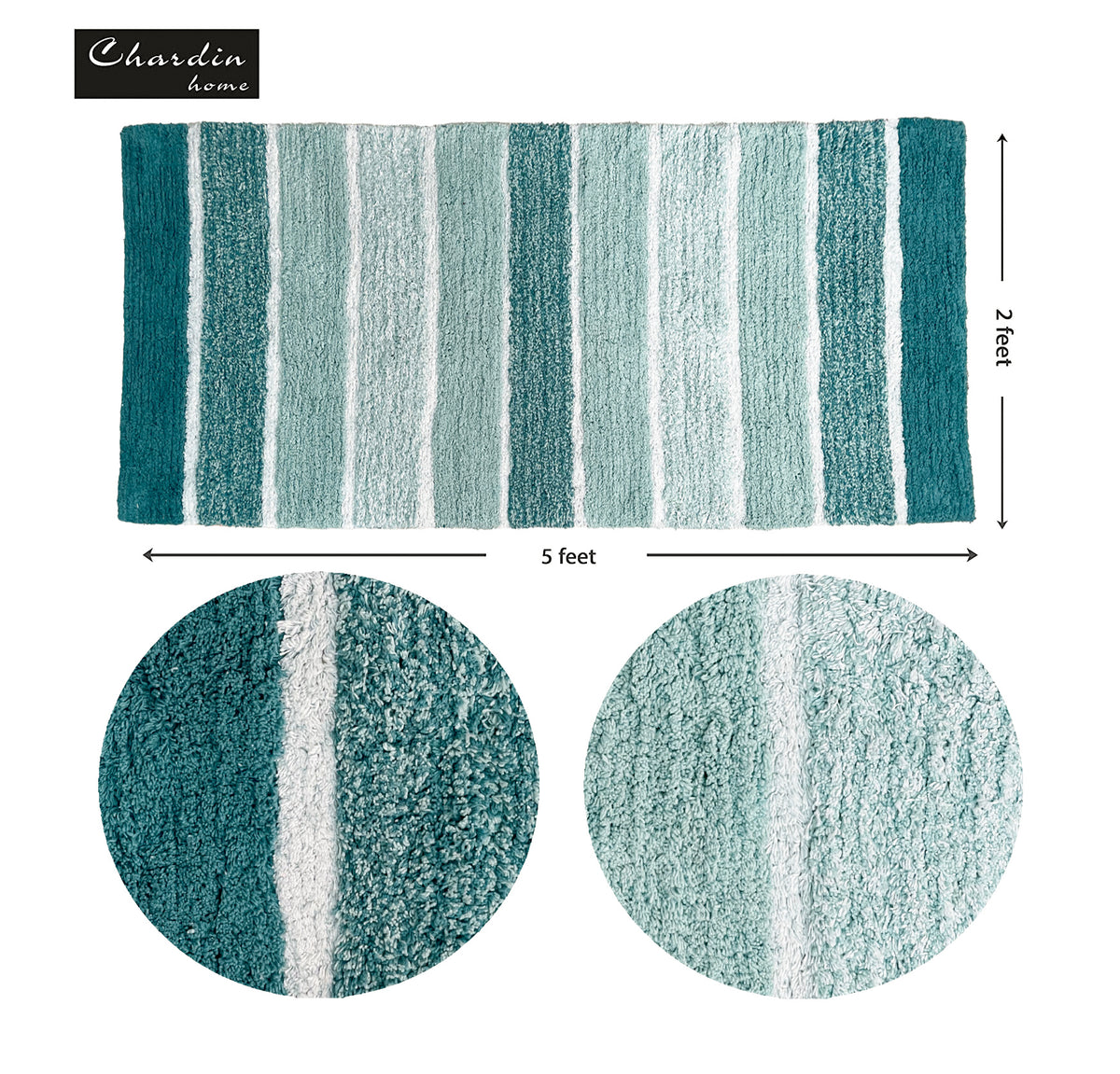 CORDURAL STRIPE BATH RUNNER, 24''x60'', TEAL BLUE/GREEN
