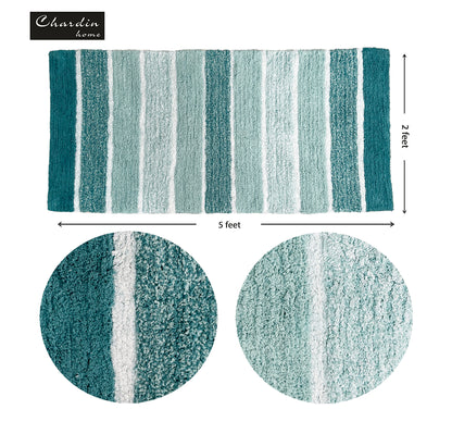 CORDURAL STRIPE BATH RUNNER, 24''x60'', TEAL BLUE/GREEN
