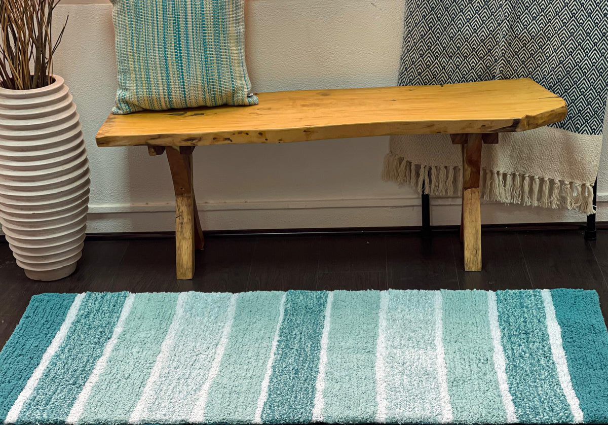CORDURAL STRIPE BATH RUNNER, 24''x60'', TEAL BLUE/GREEN