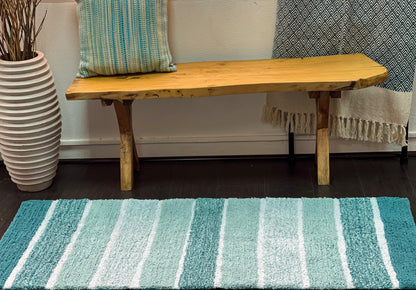 CORDURAL STRIPE BATH RUNNER, 24''x60'', TEAL BLUE/GREEN