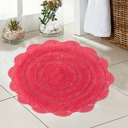 Crochet Round Bath Mat-Coral Pink,24''