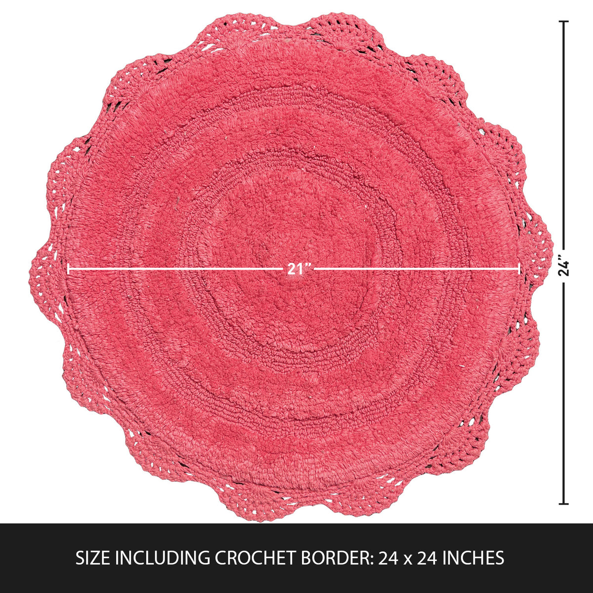 Crochet Round Bath Mat-Coral Pink,24''
