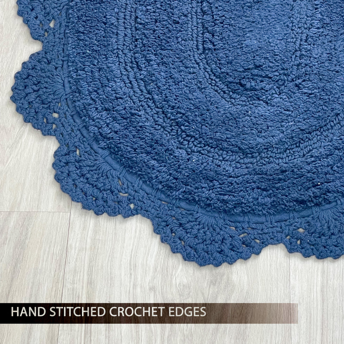 CROCHET ROUND BATH MAT, 24'' RND, NAVY BLUE