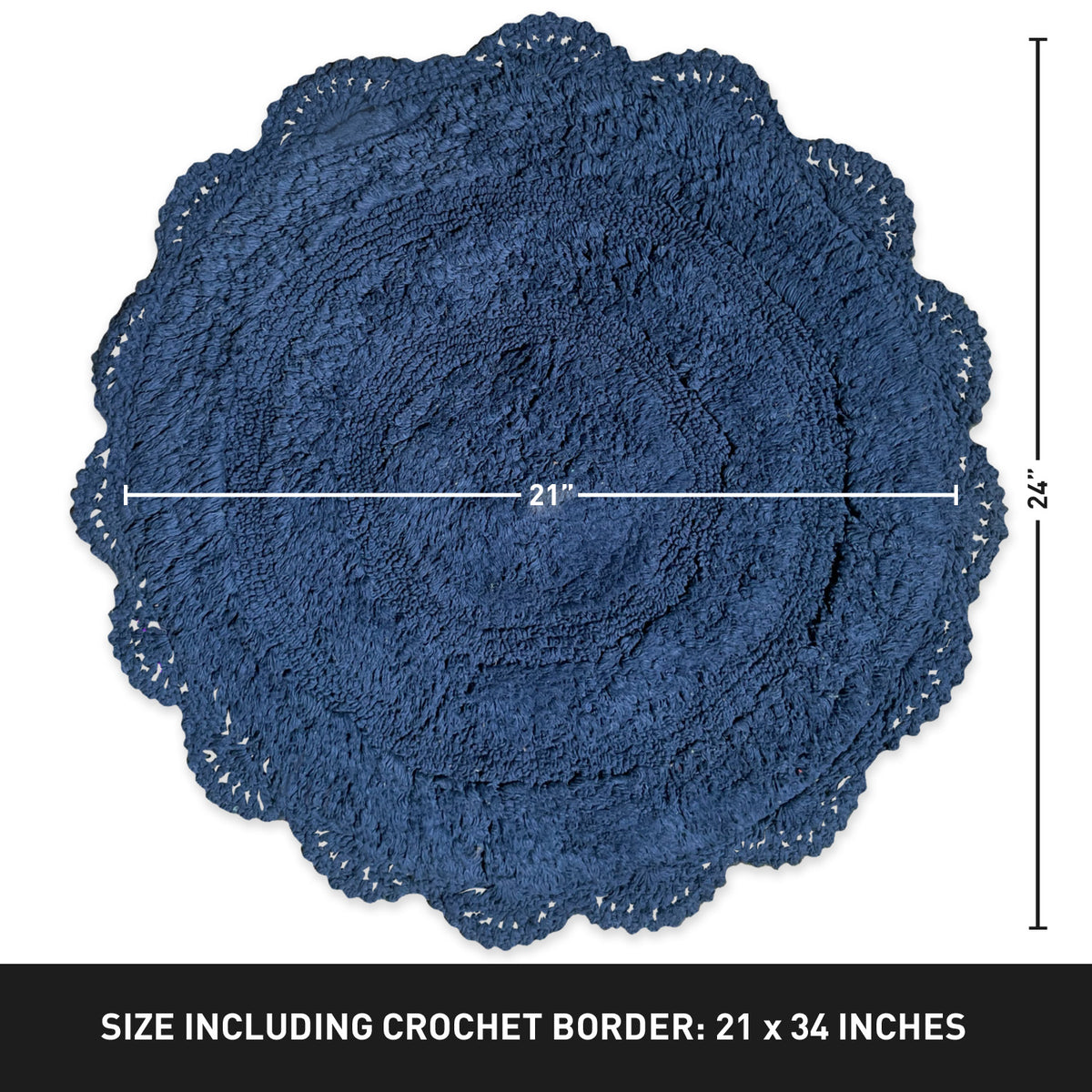 CROCHET ROUND BATH MAT, 24'' RND, NAVY BLUE