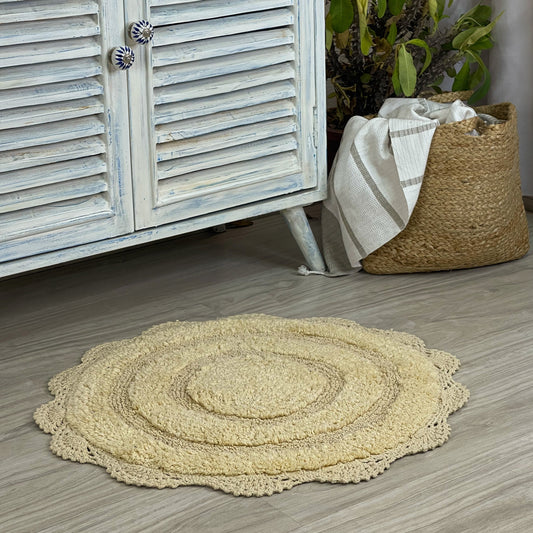 CROCHET ROUND BATH MAT, 24'' RND., LT. YELLOW