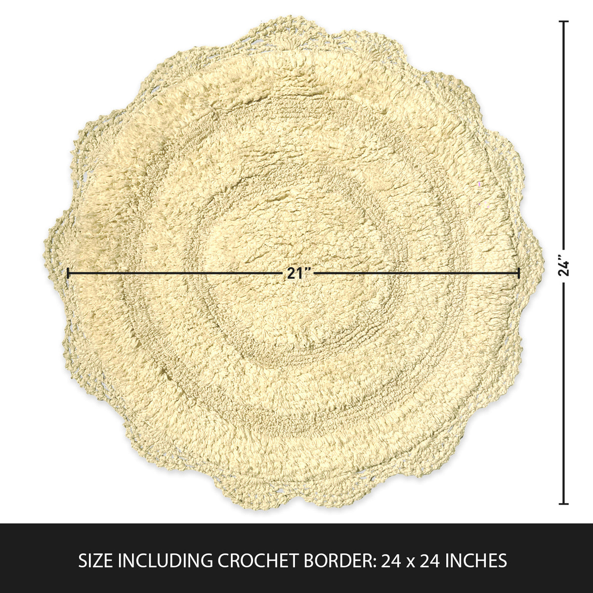 CROCHET ROUND BATH MAT, 24'' RND., LT. YELLOW