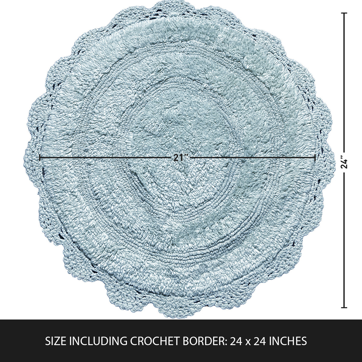 CROCHET ROUND BATH MAT, 24'' RND., POWDER BLUE