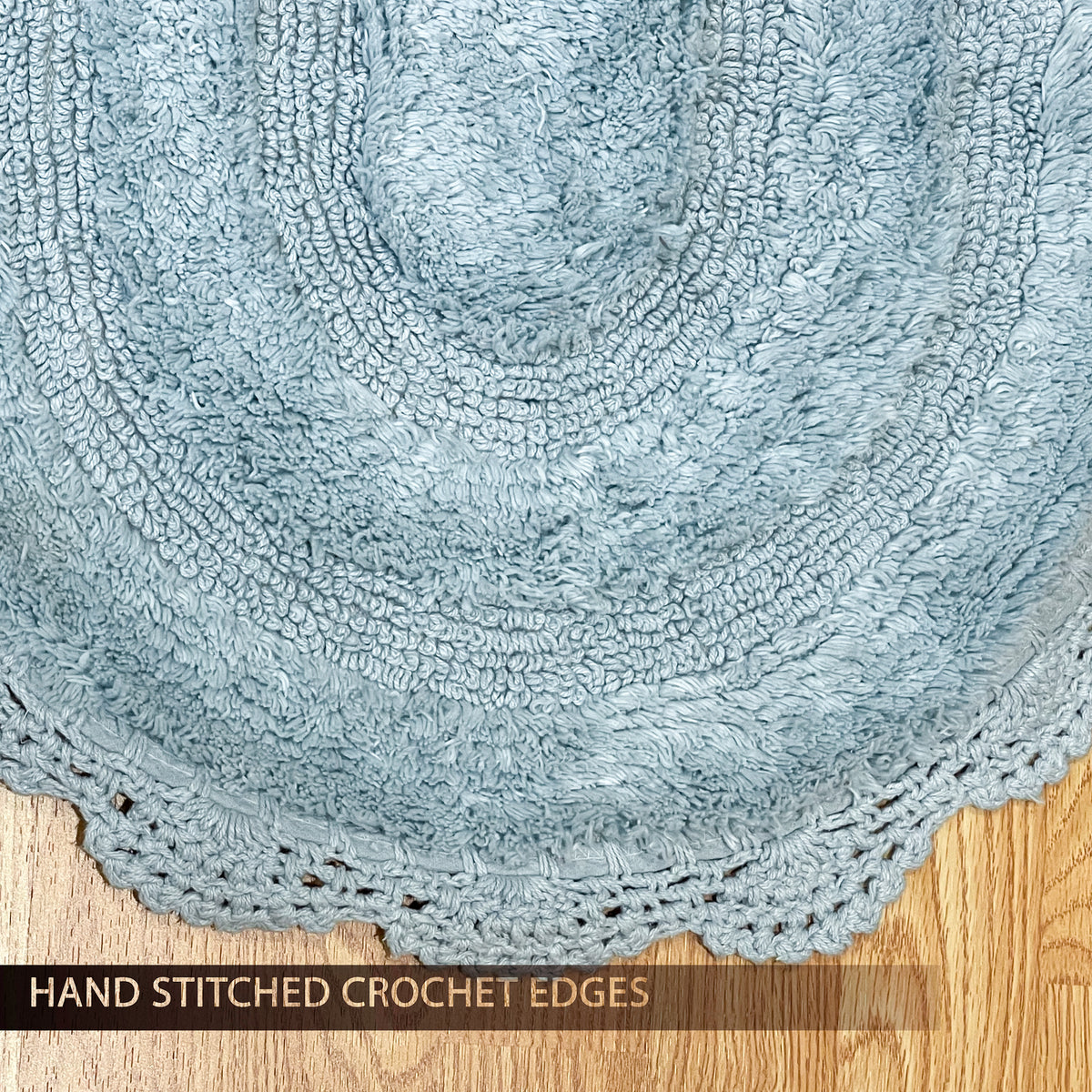 CROCHET ROUND BATH MAT, 24'' RND., POWDER BLUE