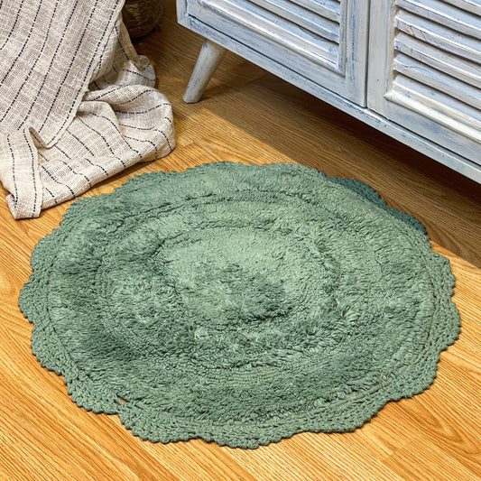 CROCHET ROUND BATH MAT, 24'' RND., SAGE GREEN