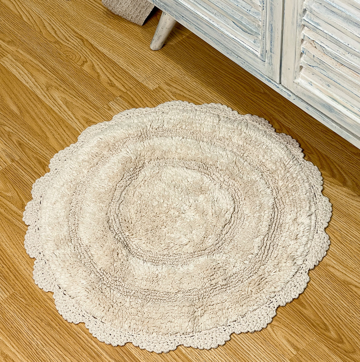 CROCHET ROUND BATH MAT, 24'' RND., IVORY