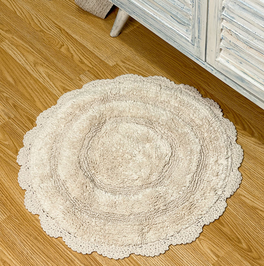 CROCHET ROUND BATH MAT, 24'' RND., IVORY