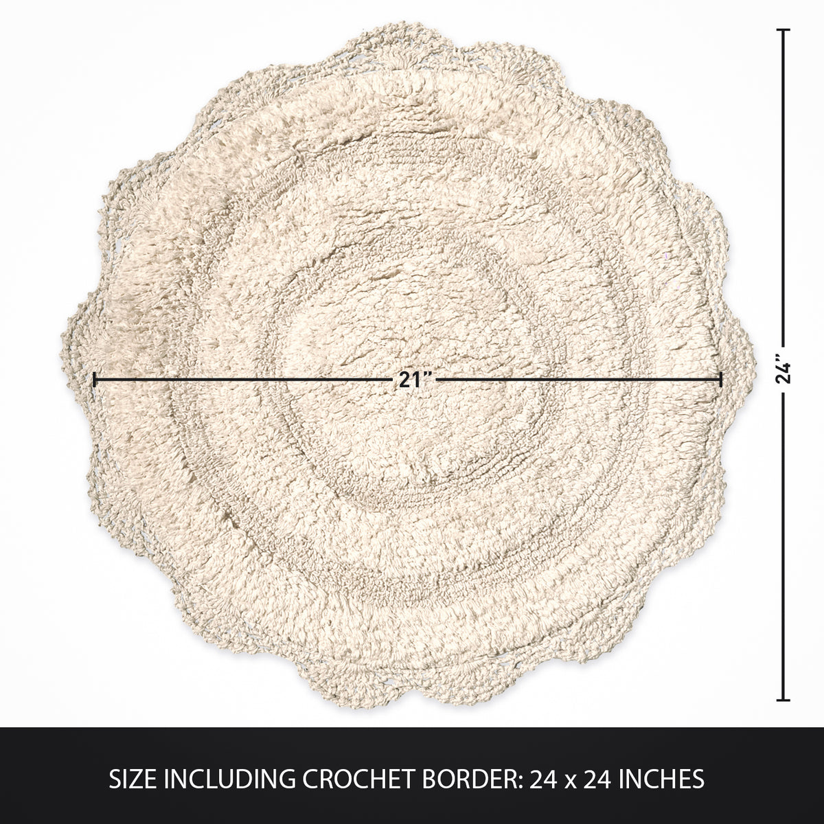 CROCHET ROUND BATH MAT, 24'' RND., IVORY