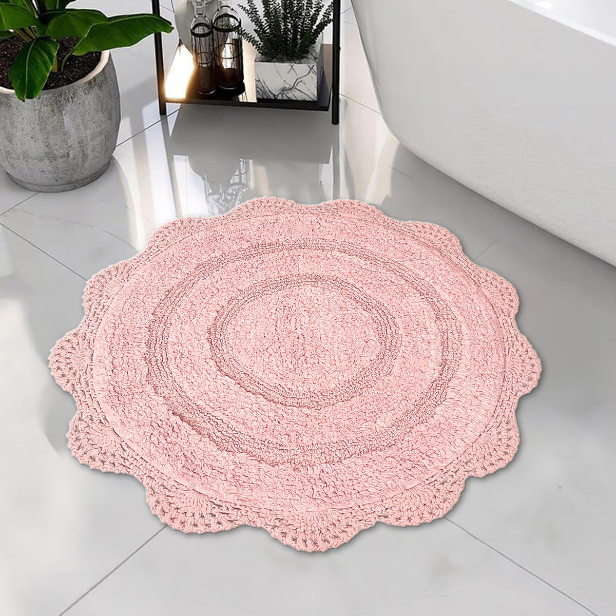 CROCHET ROUND BATH MAT, 24'' RND., PINK
