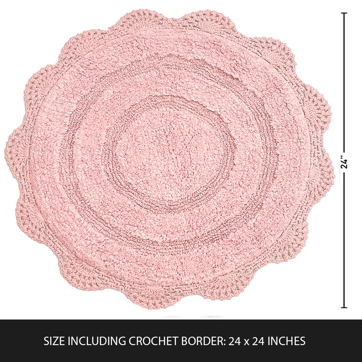CROCHET ROUND BATH MAT, 24'' RND., PINK