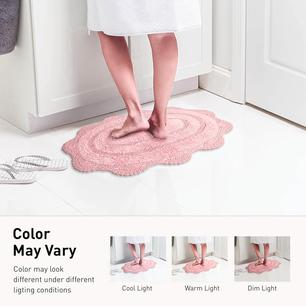 CROCHET ROUND BATH MAT, 24'' RND., PINK
