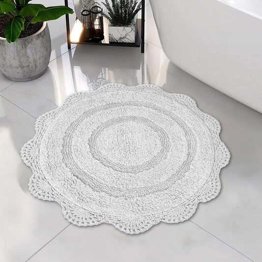 CROCHET ROUND BATH MAT, 24'' RND., LT. GREY