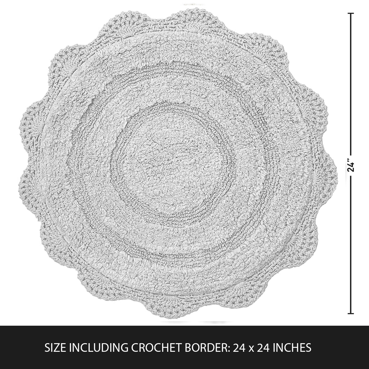 CROCHET ROUND BATH MAT, 24'' RND., LT. GREY
