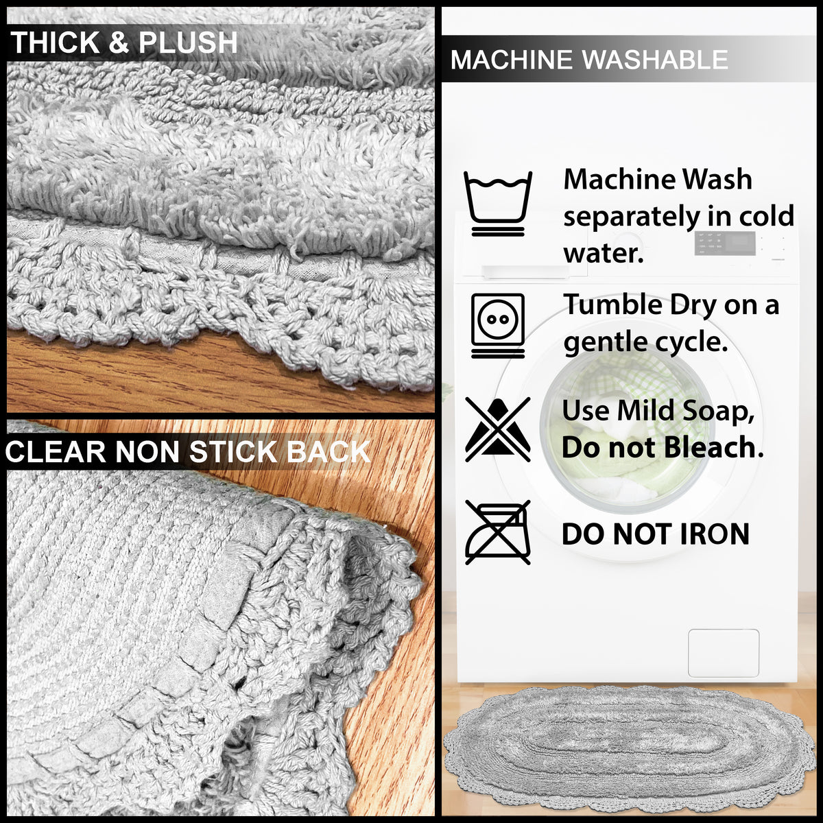 CROCHET ROUND BATH MAT, 24'' RND., LT. GREY