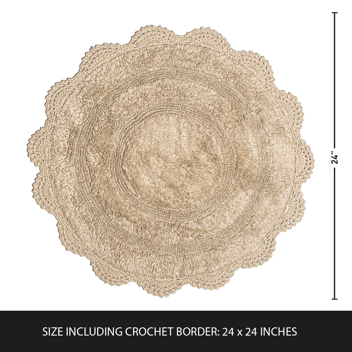 CROCHET ROUND BATH MAT, 24'' RND., BEIGE