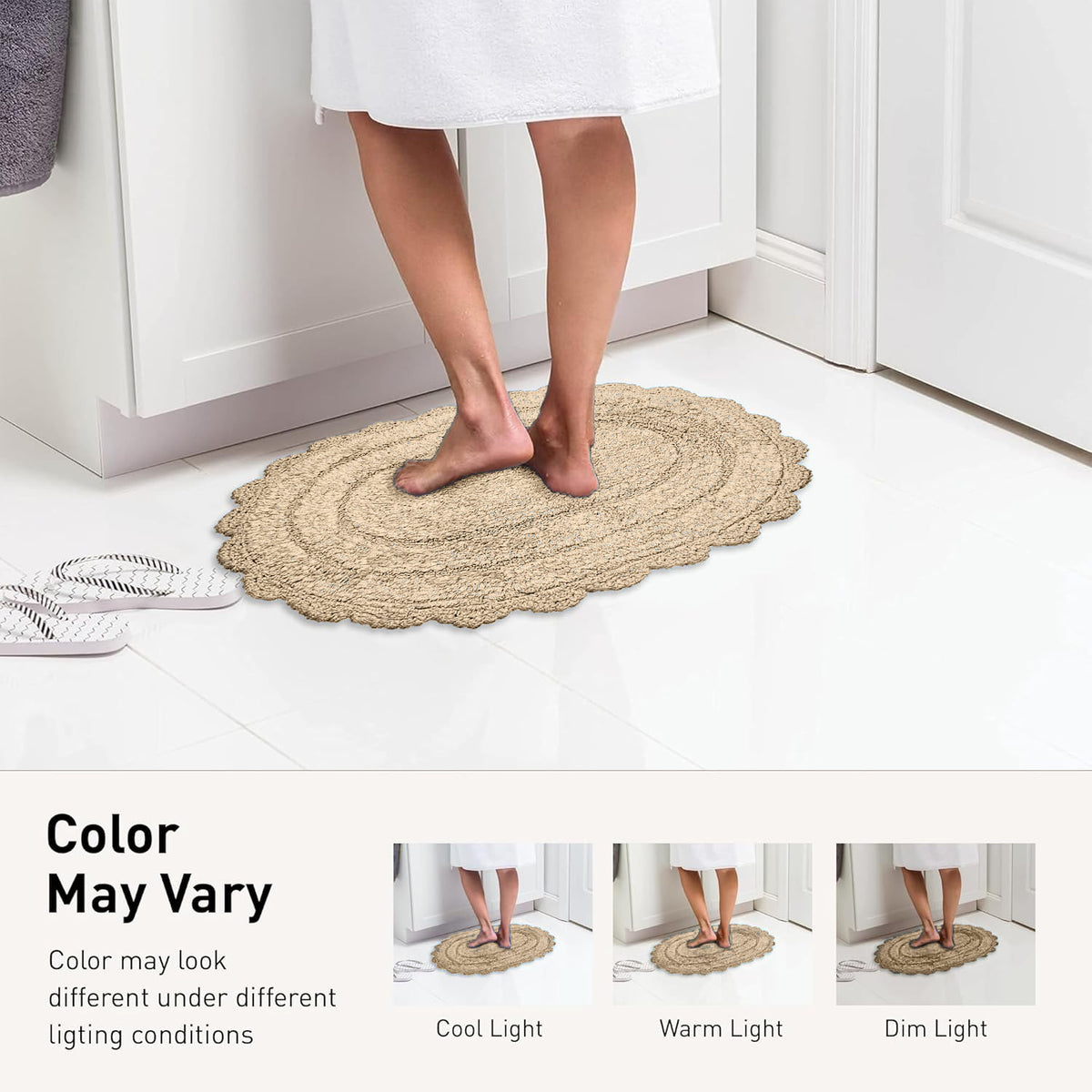 CROCHET ROUND BATH MAT, 24'' RND., BEIGE