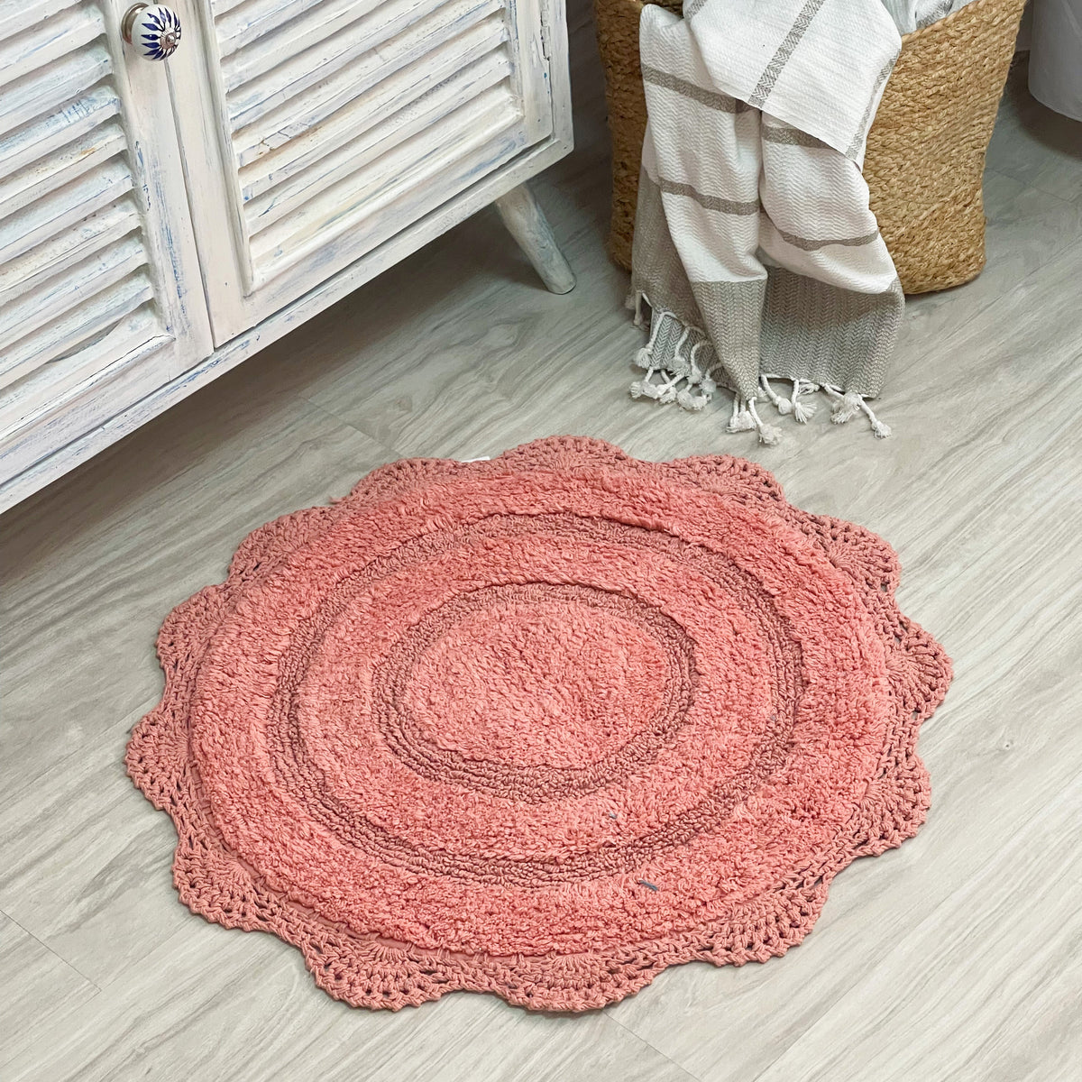 Crochet Round Bath Mat-Blush,24''