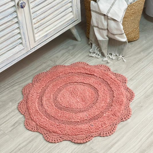 Crochet Round Bath Mat-Blush,24''